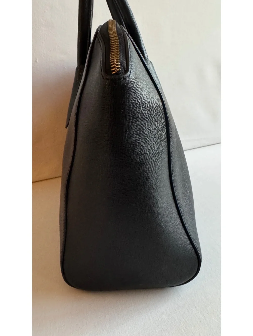 Furla Tessa Large Tote Black Saffiano Leather Gold F Charm Zip Top